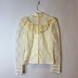 Vintage Gunne Sax Cream Lace Ruffle Blouse Victorian Antique